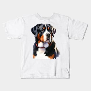 Watercolor Greater Swiss Mountain Dog - Beautiful Dog Kids T-Shirt